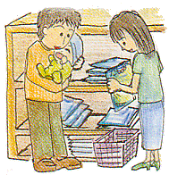 図　イラスト（ベビー用品を選ぶ様子のイラスト）