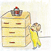 図　イラスト（小さい子が洗浄剤に手を伸ばすイラスト）