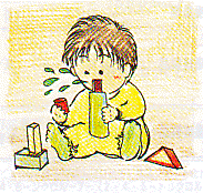 図　イラスト（小さい子が製品を口に入れるイラスト）