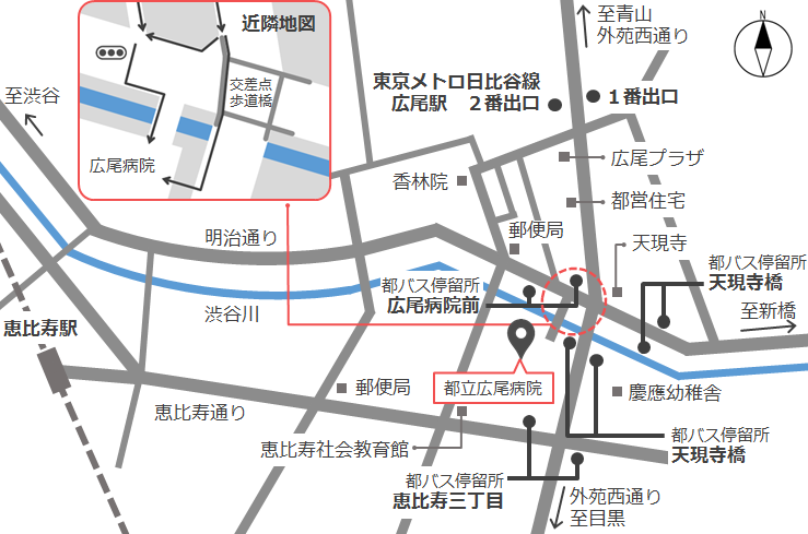 東京都立広尾病院のアクセスマップ