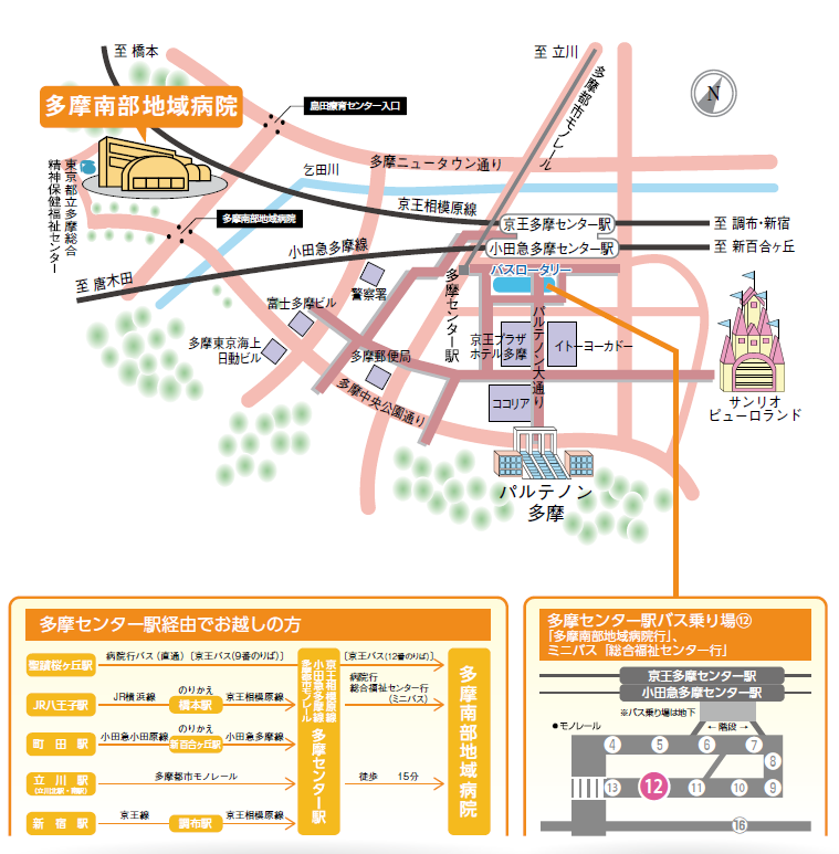 東京都立多摩南部地域病院のアクセスマップ